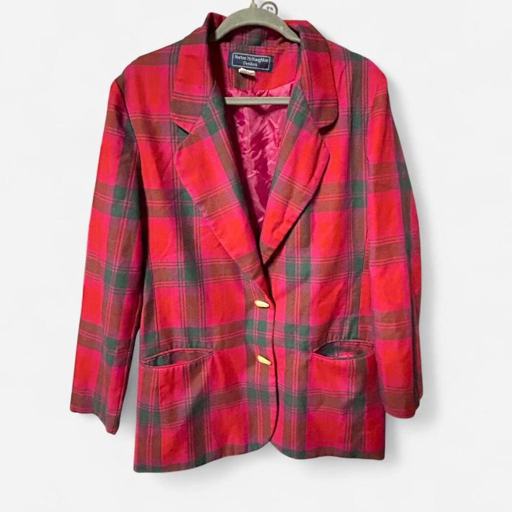 Women's medium vintage retro 80s vintage bold plaid blazer hot pink gold